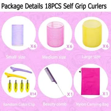 TINGIC Hair Roller Set - Jumbo Self-Grip Curlers with 3 Sizes for Long, Fine Hair, Roller Clips and Comb (34 PCS)
