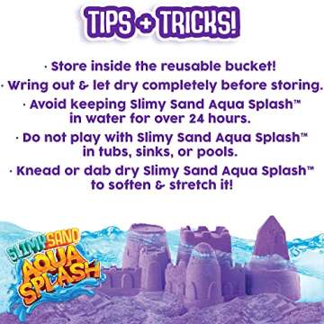 Slimy Sand Aqua Splash by Horizon Group USA, 1.5 lbs. of Stretchable & Moldable Purple Water Play Sand in Reusable Bucket, Non-Stick Slimy Play Sand, Sensory Water Play Activity, Age 5+