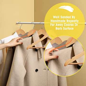 UINICOR Wooden Hangers - 30 Pack - Wooden Clothes Hangers,Heavy Duty Wood Hangers with Precisely Cut Notches,Coat Hangers for Closet, Clothes Hangers for Shirt Suit Dress (Natural)