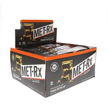 MET-Rx Protein Plus Bar, Great as Healthy Meal Replacement, Snack, and Help Support Energy, Gluten Free, Peanut Butter Cup, With Vitamin A, Vitamin C, and Zinc to Support Immune Health, 85 g,9 Count