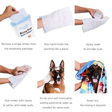 Scrubby Pet Pet Wipes, Rinse Free Shampoo Mittens for Dogs and Cats, Bath Wipes for Bathing and Washing Pets, Hypoallergenic No Rinse Wash Mitt for Grooming, Lather Wipe Dry