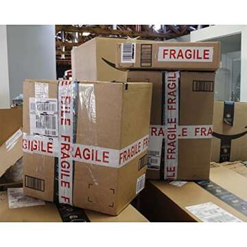 Juvale Fragile Tape for Shipping - Heavy Duty 100M Roll, Red & White Packaging Tape