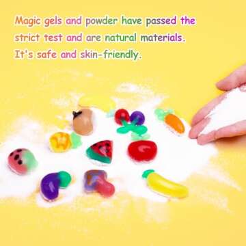 Magic Water Elf Toy Kit, Aqua Fairy Water Gel Kit with 20 Magic Gels, 10 Fruit & Vegetable Molds. Christmas Gifts, Birthday Gifts, Party Favors, Arts & Crafts DIY STEM for Kids (20 Colors)