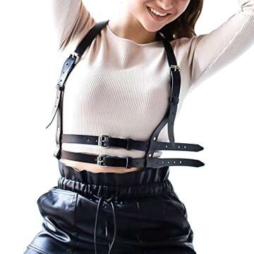 Widyany Punk Belt Black PU Leather Harness for Women