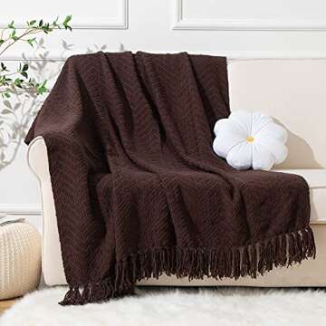 BATTILO HOME Dark Brown Throw Blanket for Couch, Knitted Brown Throw 50'' x 60'', Super Soft Cozy Wa...