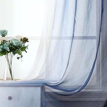 G2000 Sheer Curtains & Drapes 84 Inches Long Navy Blue and White Ombre Curtains for Bedroom Living Room Window Light Filtering Grommet Curtains for Patio Sliding Glass Door 2 Panels
