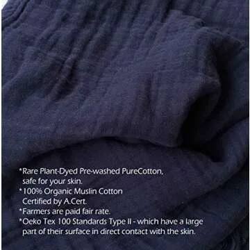 Organic Cotton Muslin Throw Blanket - Navy Blue, All Season Comfort