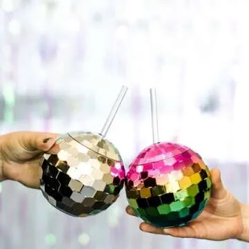Mug Disco Ball Multicolored with Straw for Parties