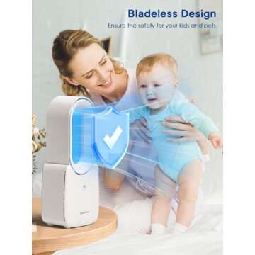 let'me Desk Fan,Portable Bladeless Fan 11.8 inch Small Personal Cooling Fan with 5 Colors Touch Cont...