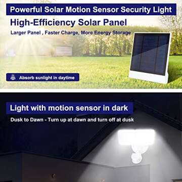 Amico LED Solar Security Light Motion Sensor Outdoor, Waterproof Solar Lights Outdoor with Motion Se...