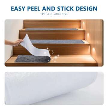 Stair Treads Non Slip for Wooden Steps Indoor, KOOTETA 15 Pack 8" X 30" Carpet Stair Treads with Reusable Adhesive for Kids Elders and Dogs, Surface Polyester TPR Backing Stair Runner Rugs, Dark Grey