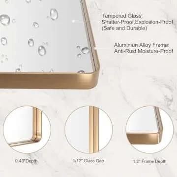 LOAAO 40”X30” Gold Bathroom Mirror, Rounded Rectangle Gold Frame Mirror, Brushed Gold Bathroom Vanity Mirror Wall-Mounted, Anti-Rust, Tempered Glass, Hangs Horizontally or Vertically