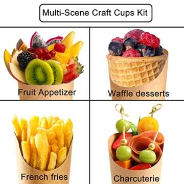 60 Sets Disposable Charcuterie Cups with Sticks and Bags, 14 oz Brown Kraft Paper Snack Boxes Appetizers Cup French Fry Holder with Cocktail Skewers Toothpicks Tooth Picks(60 Cups+60 Bags+200 Sticks)