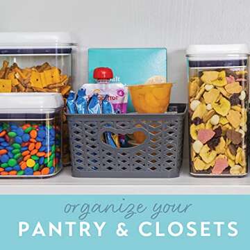 Generic LARQUE 6 Plastic Storage Bins 10.2 x 7.3 x 3.9 inches, Small Weave Organizer Bins with Integrated Handles for Home, KitchenPantry, Craft Room, Bookshelf Organization, and Office