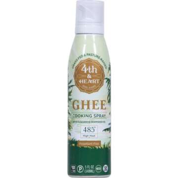4th & Heart Original Ghee Oil Non-Stick Cooking Spray, Made with Grass-Fed, Pasture-Raised Ghee, Ket...