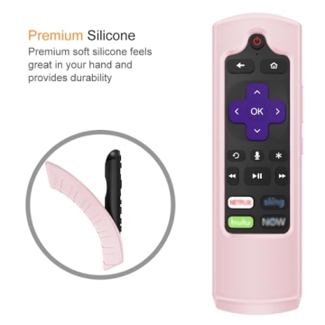 CaseBot Remote Case for Roku Voice, Express HD / 4K+, Ultra LT Enhanced Voice, Express 3930, Premiere+ 3921, Streaming Stick+ Remote, Honey Comb Anti Slip Shockproof Silicone Cover, Pink Sand