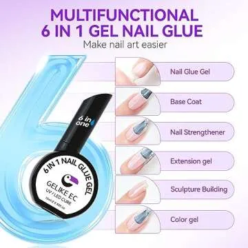 Gelike EC Gel Nail Glue UV Light: 2 Pcs 6 in 1 Adhesive Gel Nail Polish, Strong Nail Glue for Press On Nails, Long Last Gel x Nail Kit Gel x Nail Glue Gift for Home Salon Beginner DIY, 32ML