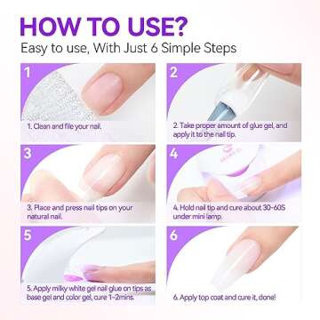 Gelike EC Gel Nail Glue UV Light: 2 Pcs 6 in 1 Adhesive Gel Nail Polish, Strong Nail Glue for Press On Nails, Long Last Gel x Nail Kit Gel x Nail Glue Gift for Home Salon Beginner DIY, 32ML