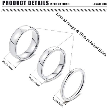 LOYALLOOK 2mm 4mm 6mm Stainless Steel Ring Set