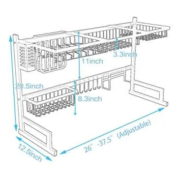 PUSDON Over Sink Dish Drying Rack Stainless Steel, Adjustable Large Dish Drainer for Storage Kitchen Organization Black 2 Tier - Standard(26"-38")