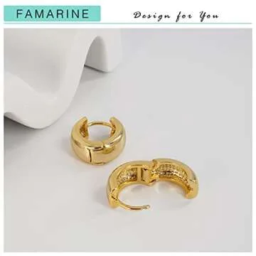 FAMARINE Chunky Gold Hoops 9MM Wide for Women