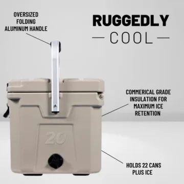 CAMP-ZERO 21 Quart Rotomolded Hard Cooler - Insulated Ice Chest with 4 Cup Holders - Bear-Proof Travel Ice Box for Beverage, Drink, BBQ, Fishing, Camping, Outdoor, Beige