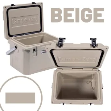 CAMP-ZERO 21 Quart Rotomolded Hard Cooler - Insulated Ice Chest with 4 Cup Holders - Bear-Proof Travel Ice Box for Beverage, Drink, BBQ, Fishing, Camping, Outdoor, Beige