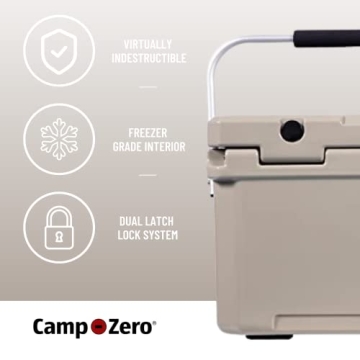 CAMP-ZERO 21 Quart Rotomolded Hard Cooler - Insulated Ice Chest with 4 Cup Holders - Bear-Proof Travel Ice Box for Beverage, Drink, BBQ, Fishing, Camping, Outdoor, Beige