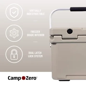 CAMP-ZERO 21 Quart Rotomolded Hard Cooler - Insulated Ice Chest with 4 Cup Holders - Bear-Proof Travel Ice Box for Beverage, Drink, BBQ, Fishing, Camping, Outdoor, Beige