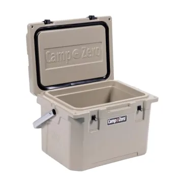 CAMP-ZERO 21 Quart Rotomolded Hard Cooler - Insulated Ice Chest with 4 Cup Holders - Bear-Proof Travel Ice Box for Beverage, Drink, BBQ, Fishing, Camping, Outdoor, Beige