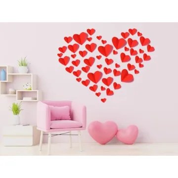 YOTNUS 60 Pcs 3D Heart Wall Decals for Valentine's Day Decorations