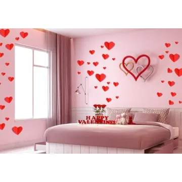 YOTNUS 60 Pcs 3D Heart Wall Decals for Valentine's Day Decorations