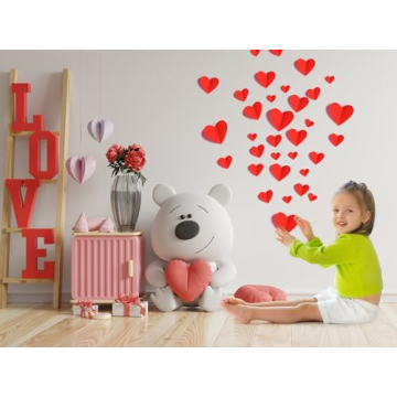 YOTNUS 60 Pcs 3D Heart Wall Decals for Valentine's Day Decorations