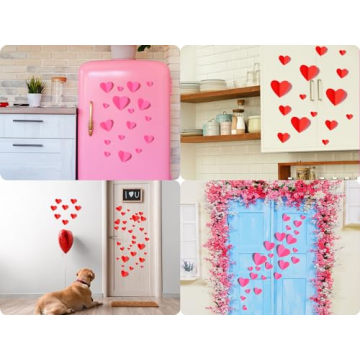 YOTNUS 60 Pcs 3D Heart Wall Decals for Valentine's Day Decorations