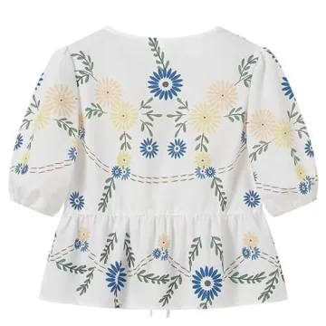 Yimoon Women's Y2K Bow Tie Front Babydoll Blouse Puff Short Sleeve Peplum Ruffle Hem Summer Going Out Tops (Yellow-S)