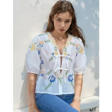 Yimoon Women's Y2K Bow Tie Front Babydoll Blouse Puff Short Sleeve Peplum Ruffle Hem Summer Going Out Tops (Yellow-S)