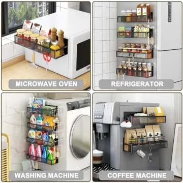 Aufworld Magnetic Spice Rack for Refrigerator, 4 Pack Magnetic Shelf, Fridge Magnet Organizer with Moveable 8 Hooks, Magnetic Fridge Shelf for Kitchen Organization and Storage (4 Pack)