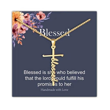 IEFRICH Cross Necklace for Women, 14K Gold Plated Blessed Cross Pendant Necklace Religious Christian...