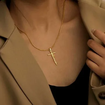 IEFRICH Cross Necklace 14K Gold Plated for Women