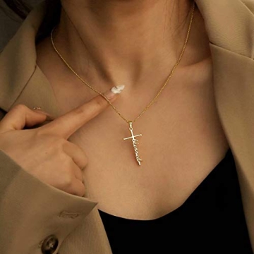IEFRICH Cross Necklace 14K Gold Plated for Women