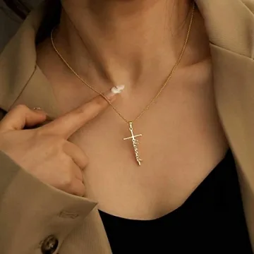 IEFRICH Cross Necklace 14K Gold Plated for Women