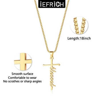 IEFRICH Cross Necklace 14K Gold Plated for Women