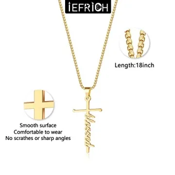 IEFRICH Cross Necklace 14K Gold Plated for Women