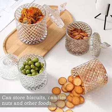 FHDUSRYO 2Pcs Crystal Diamond Faceted Jar with Lid, Glass Sugar Bowl Decorative Candy Jars, Diamond Candy Dish, Crystal Cookie Tin Biscuit Barrel, Buffet Container, Qtip Holder for Home (10 oz+20oz)