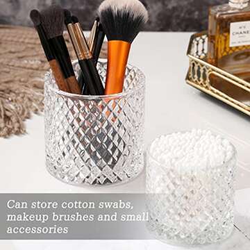 FHDUSRYO 2Pcs Crystal Diamond Faceted Jar with Lid, Glass Sugar Bowl Decorative Candy Jars, Diamond Candy Dish, Crystal Cookie Tin Biscuit Barrel, Buffet Container, Qtip Holder for Home (10 oz+20oz)