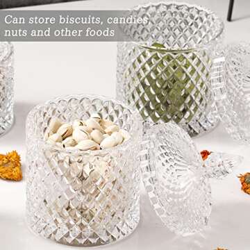 FHDUSRYO 2Pcs Crystal Diamond Faceted Jar with Lid, Glass Sugar Bowl Decorative Candy Jars, Diamond Candy Dish, Crystal Cookie Tin Biscuit Barrel, Buffet Container, Qtip Holder for Home (10 oz+20oz)