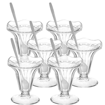 Set of 6 Glokers Glass Dessert Cups with Long Handle Spoons