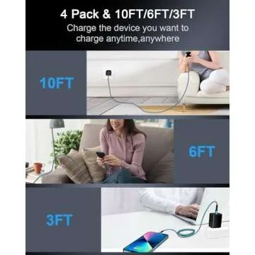 USB C to Lightning Cable 4Pack/10ft for Fast Charging