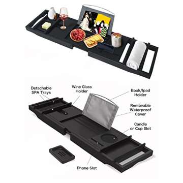 Bathtub Tray Bathtub Shelf Extendable Bathtub Shelf with Bamboo Bookshelf and soap Tray 1 or 2 Person Bath and Bed Tray