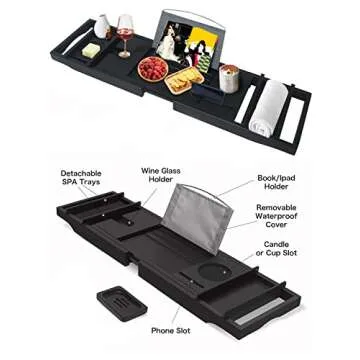 Bathtub Tray Bathtub Shelf Extendable Bathtub Shelf with Bamboo Bookshelf and soap Tray 1 or 2 Person Bath and Bed Tray
